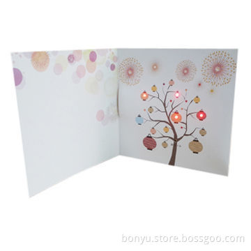 Music x'mas greeting card, with merry Christmas day music and led light